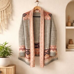 Southwestern Cardigan Sweater Womens Medium Open Front High-Low Hem